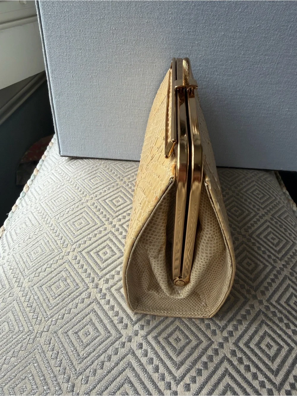 Elegant Yellow Snakeskin Frame Clutch Purse Made In England